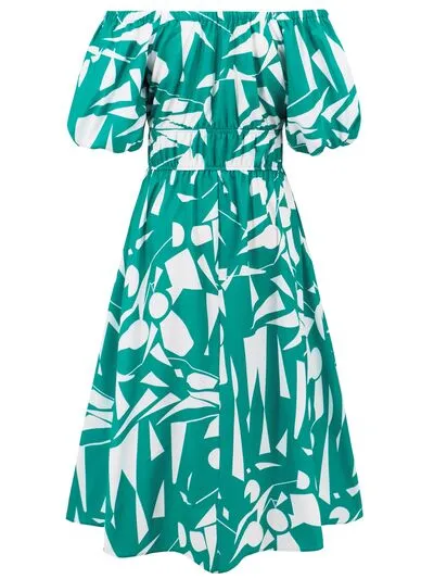 Boston Printed Off-Shoulder Balloon Sleeve Dress