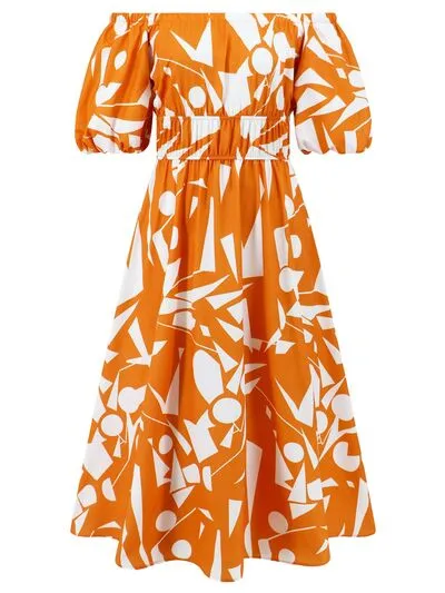 Boston Printed Off-Shoulder Balloon Sleeve Dress
