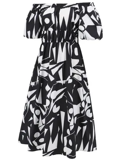 Boston Printed Off-Shoulder Balloon Sleeve Dress