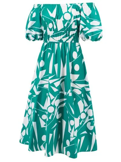 Boston Printed Off-Shoulder Balloon Sleeve Dress