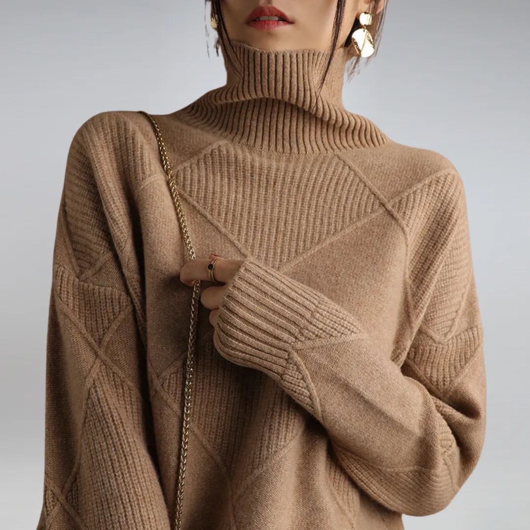 Brauner Gemütlicher Rollkragenpullover - Mia