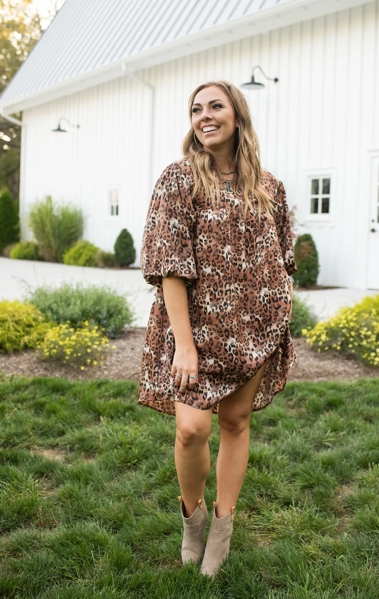 Brown Leopard Printed Babydoll Dress