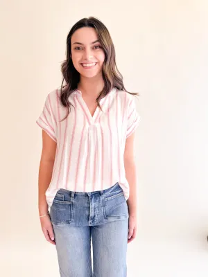 Button Back Striped Blouse