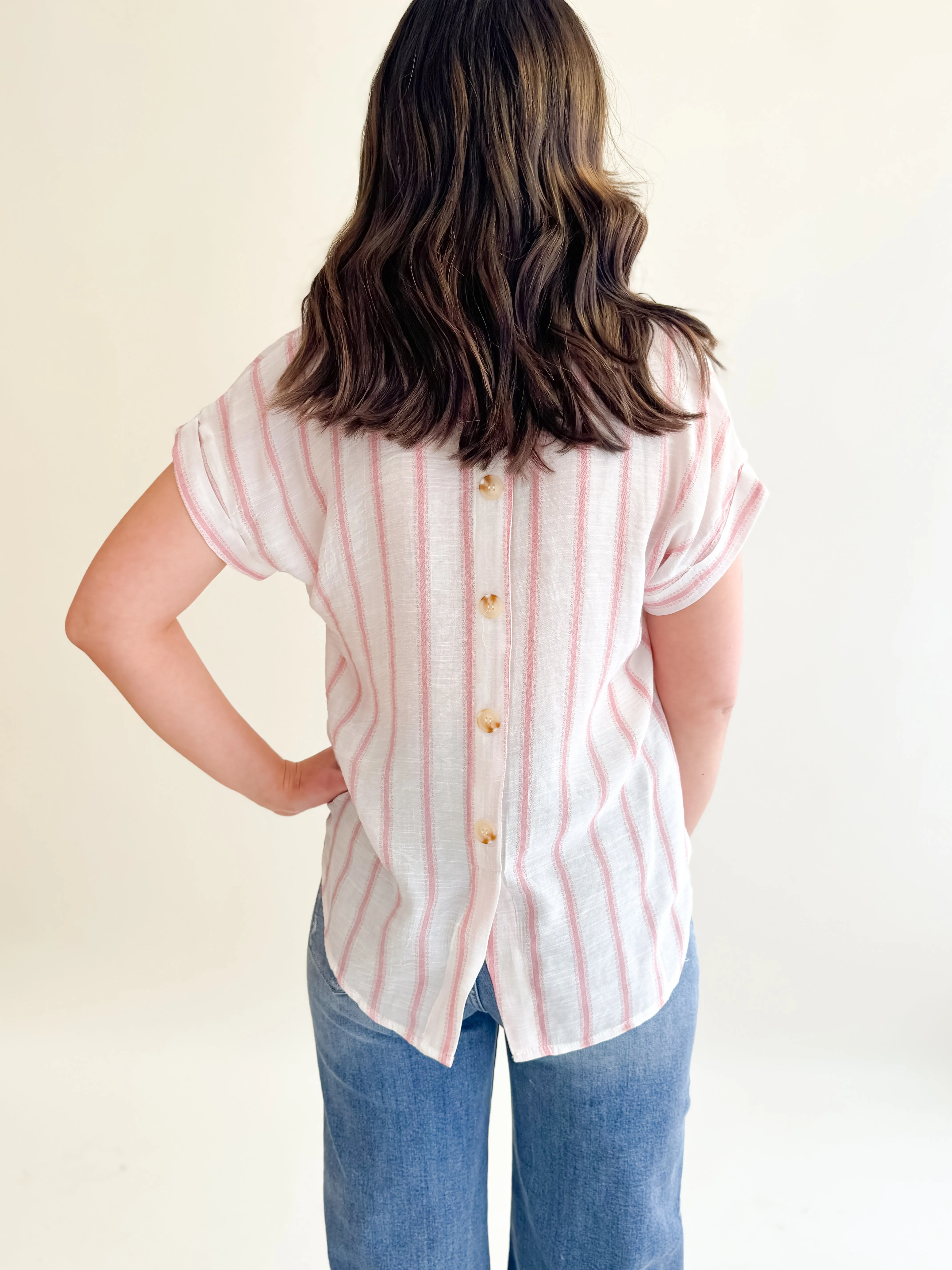 Button Back Striped Blouse