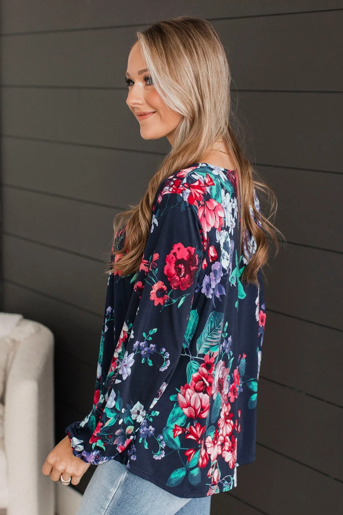 Call My Name Floral Top- Navy