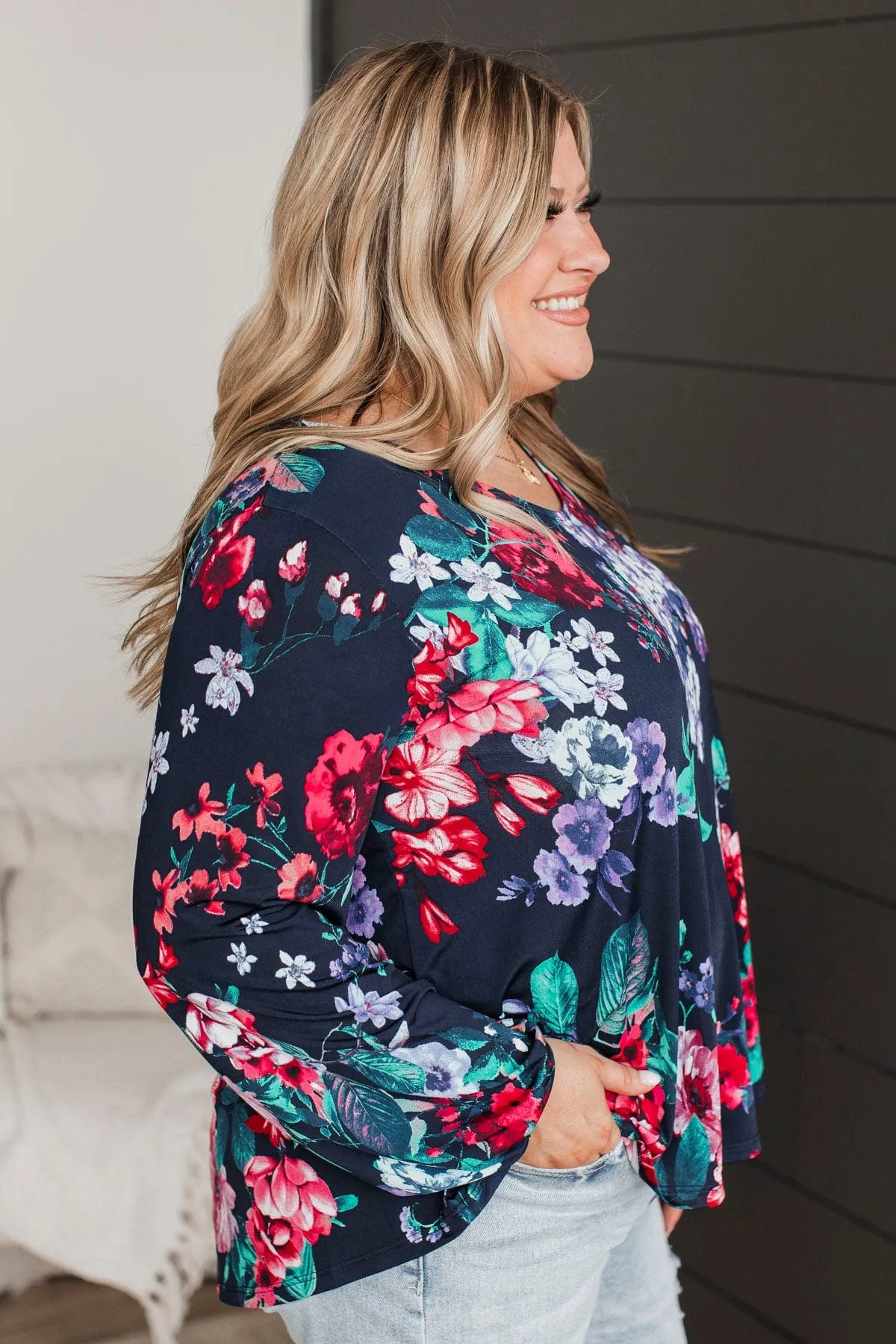 Call My Name Floral Top- Navy