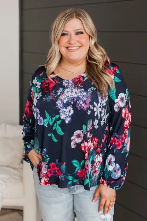 Call My Name Floral Top- Navy
