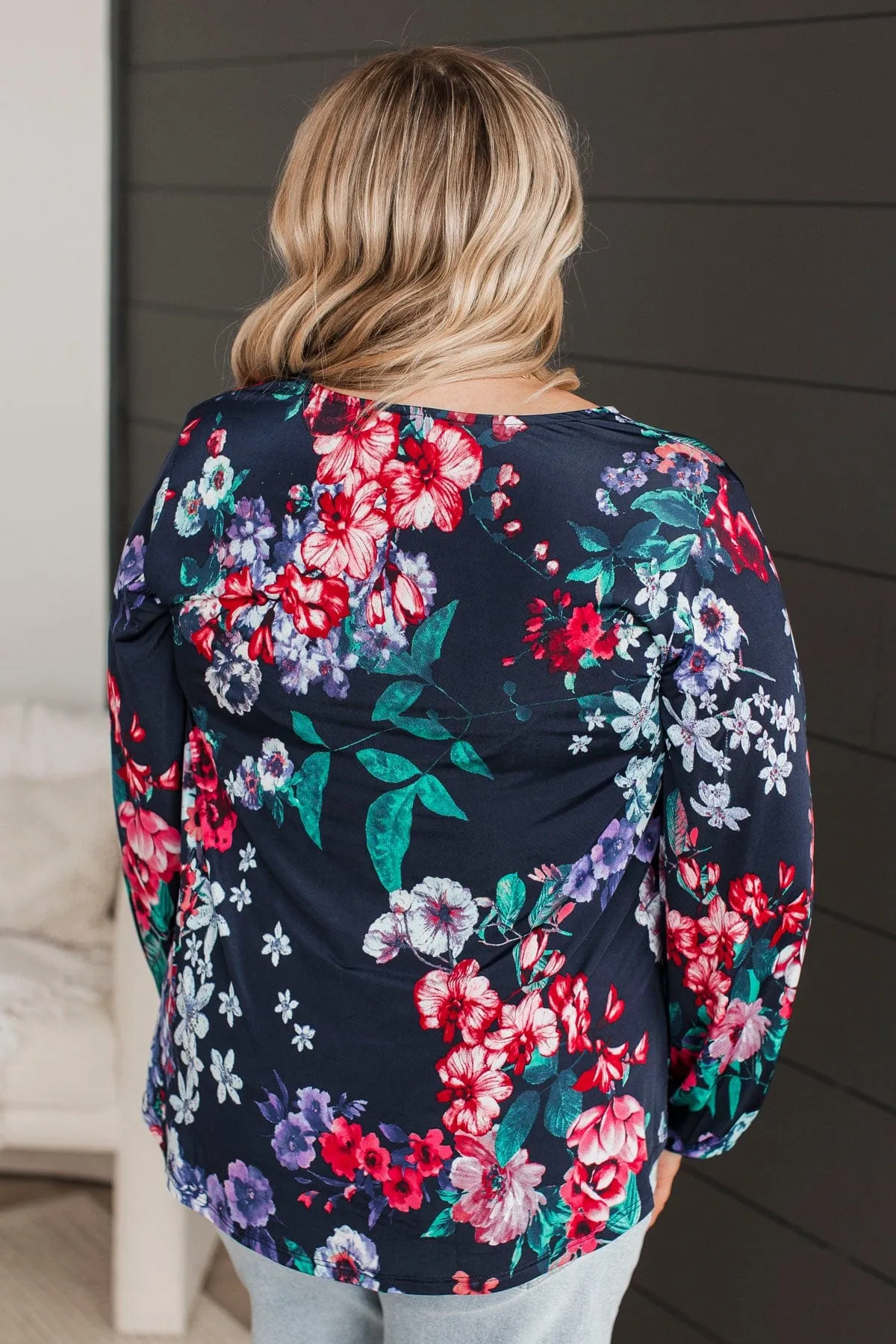 Call My Name Floral Top- Navy