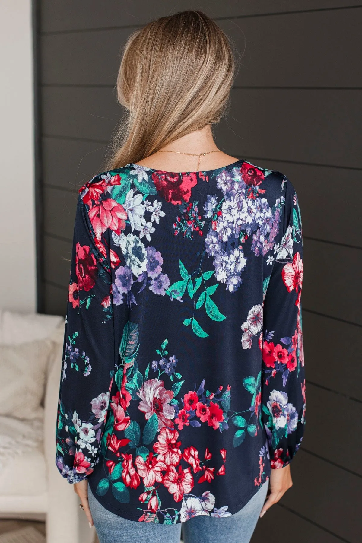 Call My Name Floral Top- Navy