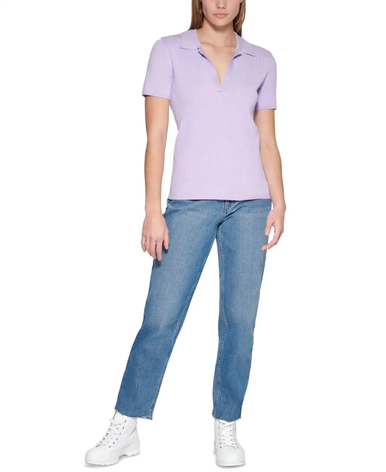 Calvin Klein Womens Short Sleeve Rib Knit Collared Sweater Polo M2AS8735