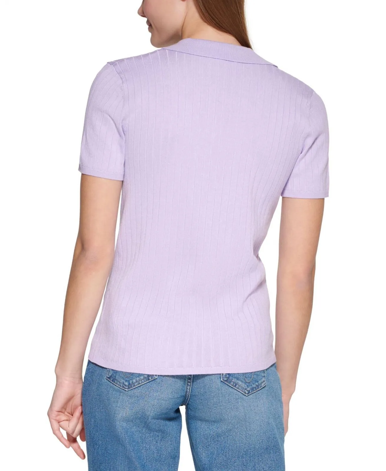 Calvin Klein Womens Short Sleeve Rib Knit Collared Sweater Polo M2AS8735