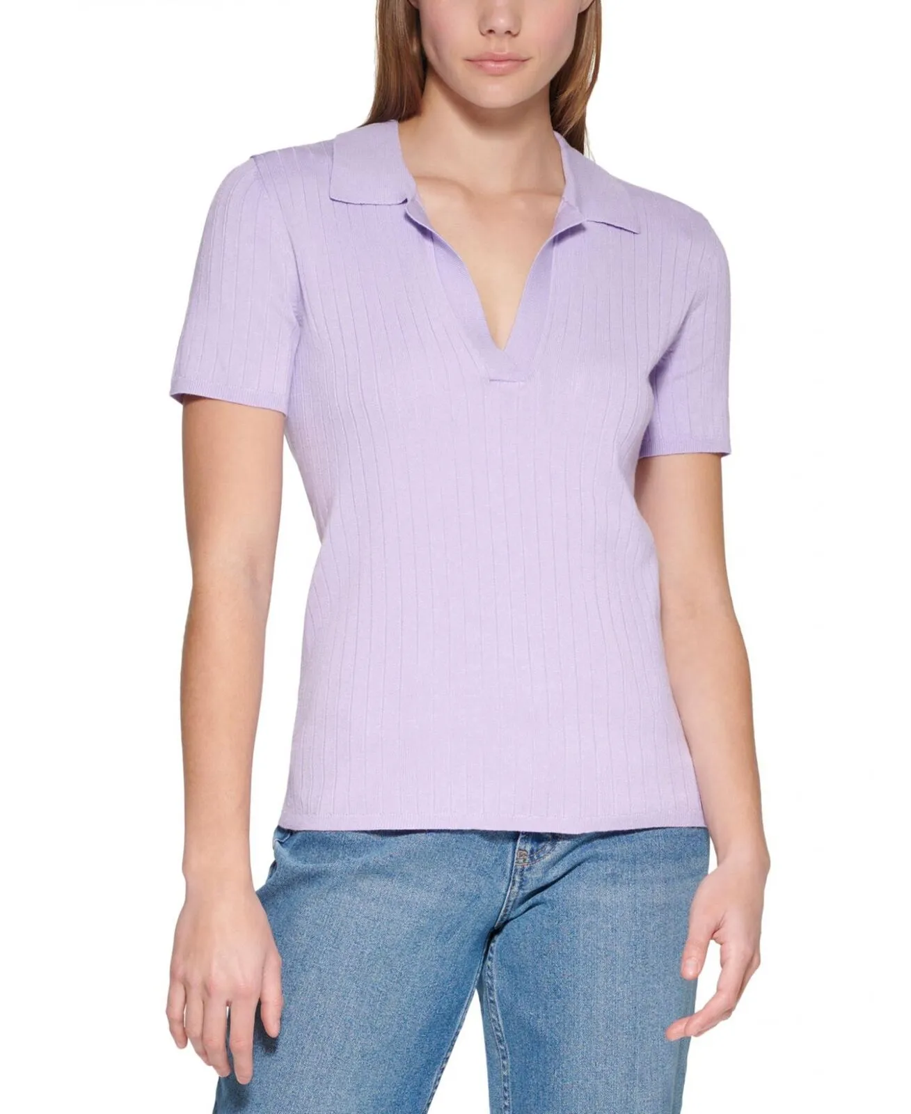 Calvin Klein Womens Short Sleeve Rib Knit Collared Sweater Polo M2AS8735