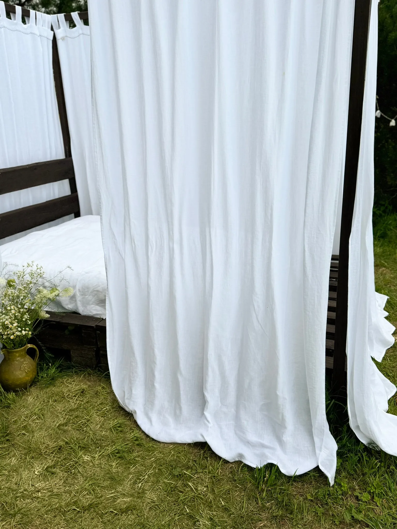 Canopy bed linen curtains with tab tops (175 g/m2 density)