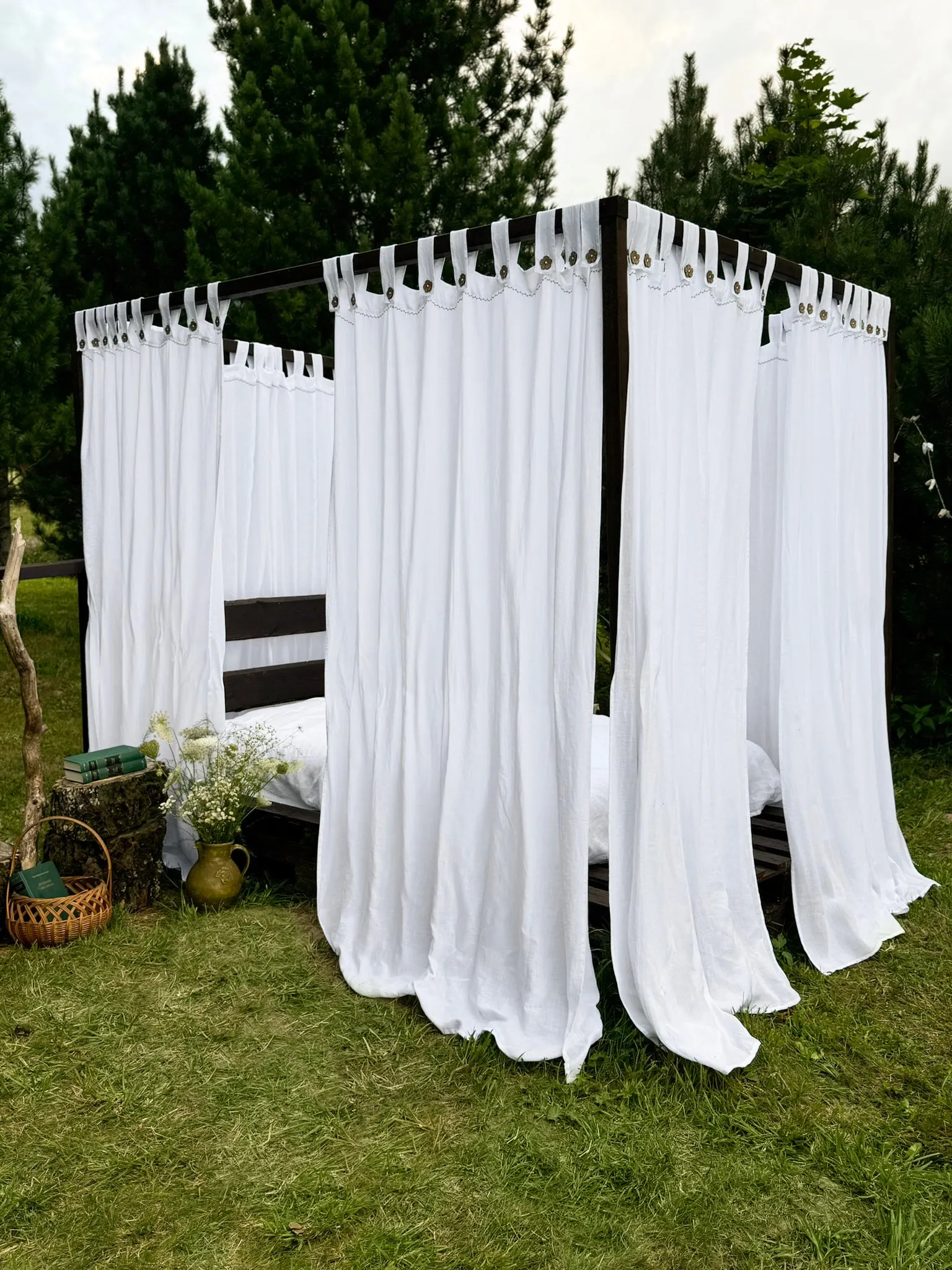 Canopy bed linen curtains with tab tops (175 g/m2 density)