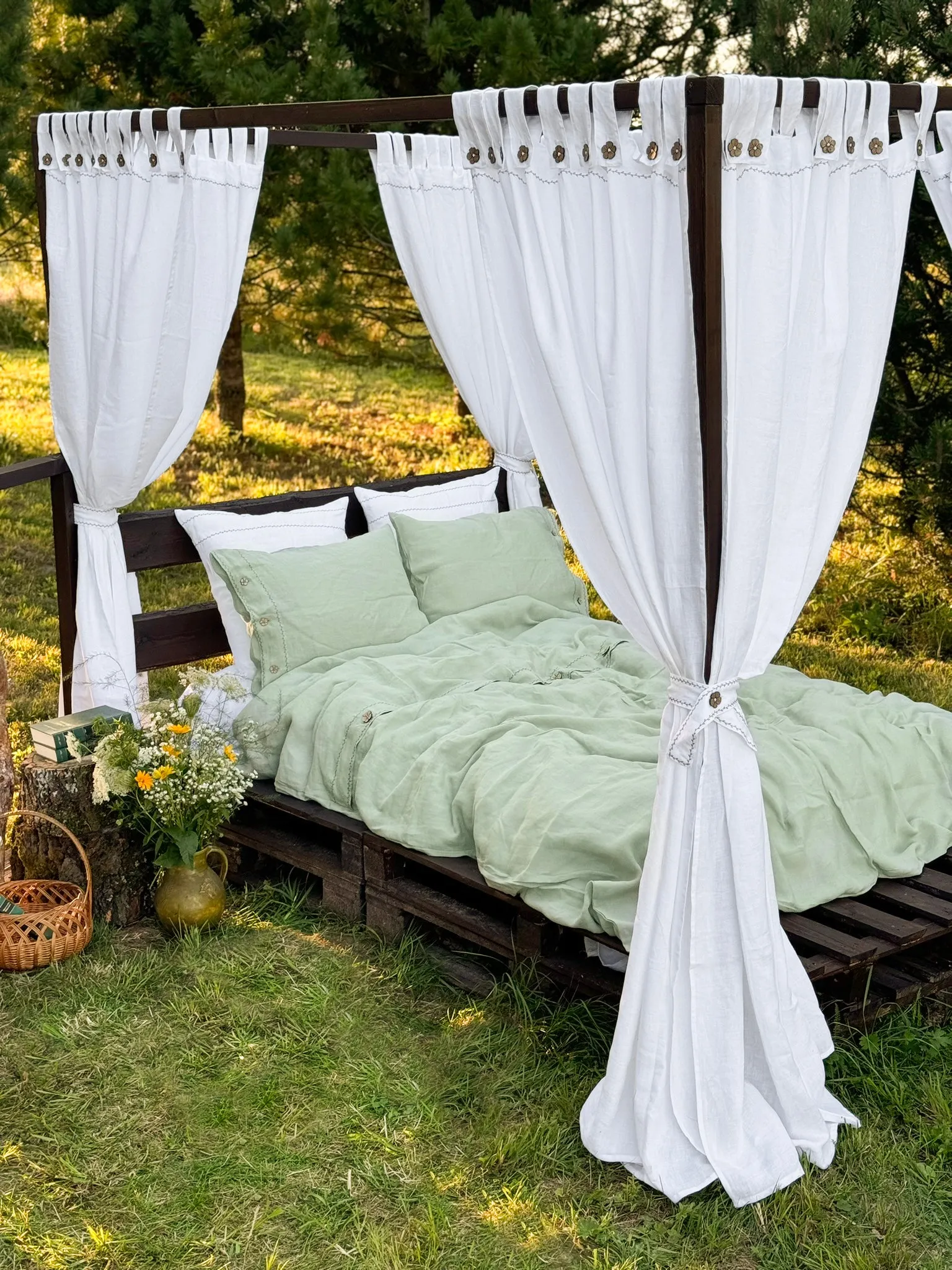 Canopy bed linen curtains with tab tops (175 g/m2 density)