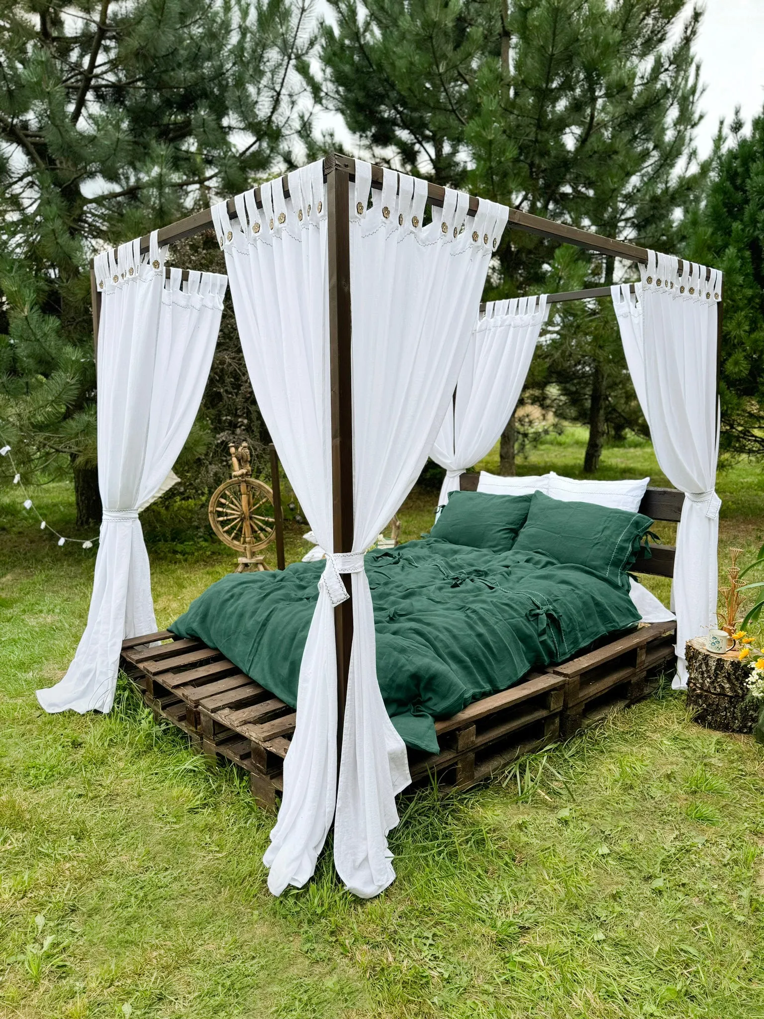 Canopy bed linen curtains with tab tops (175 g/m2 density)
