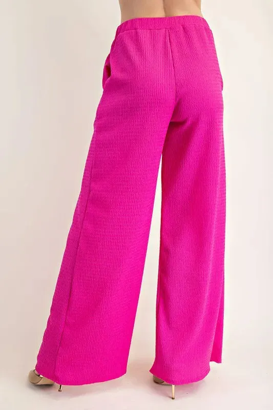 Celeste Textured Wide-Leg Pants with Pockets