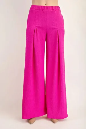 Celeste Textured Wide-Leg Pants with Pockets