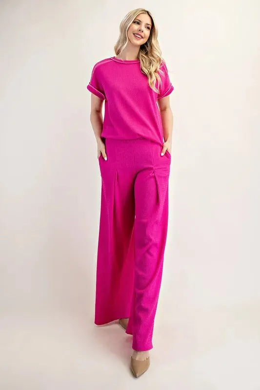 Celeste Textured Wide-Leg Pants with Pockets