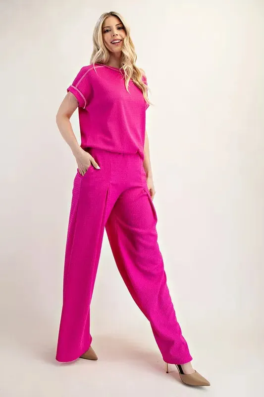 Celeste Textured Wide-Leg Pants with Pockets