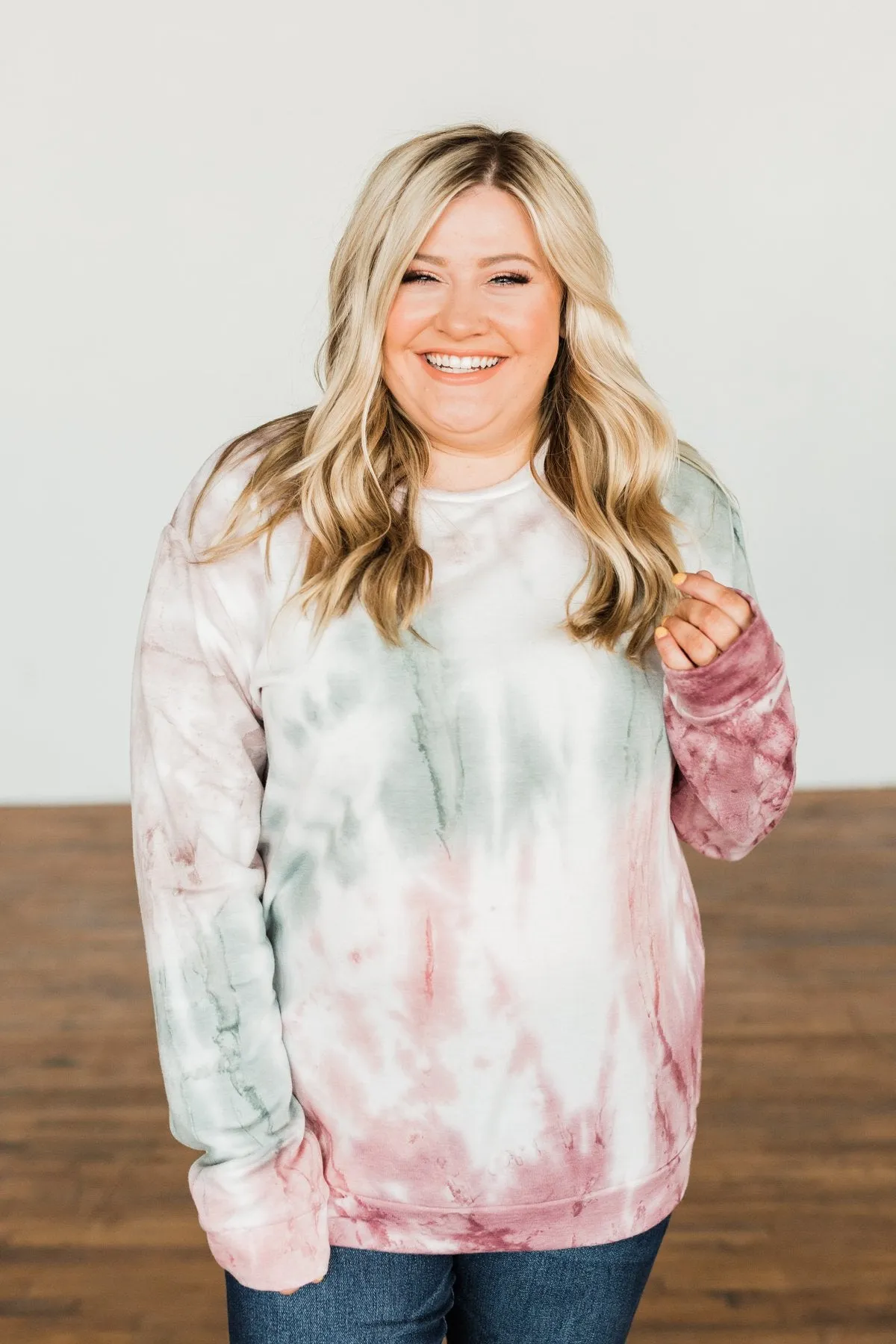 Change Of Heart Tie Dye Pullover Top- Taupe, Sage, & Mauve