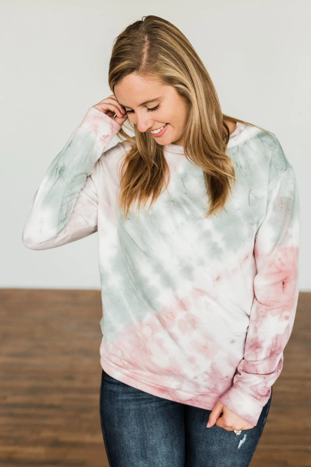 Change Of Heart Tie Dye Pullover Top- Taupe, Sage, & Mauve