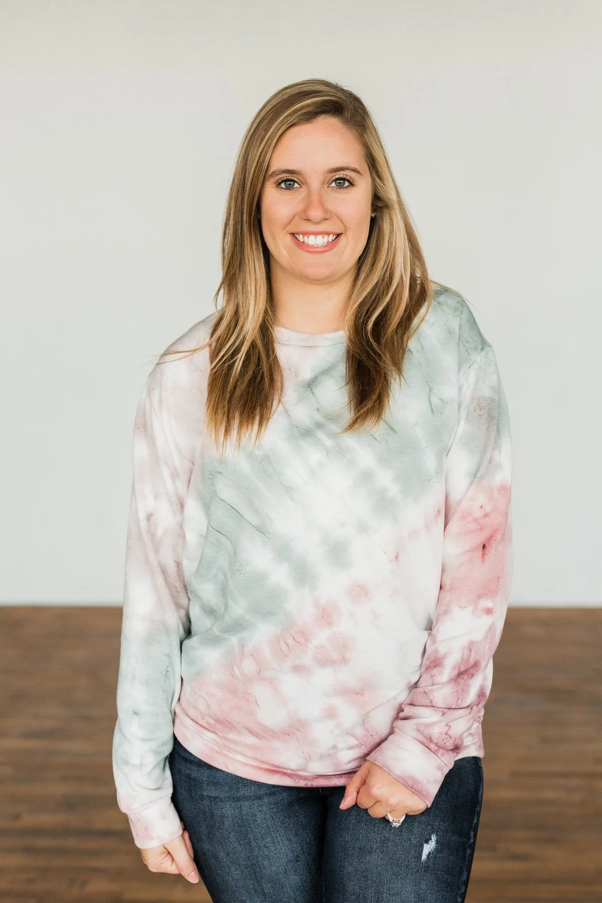 Change Of Heart Tie Dye Pullover Top- Taupe, Sage, & Mauve