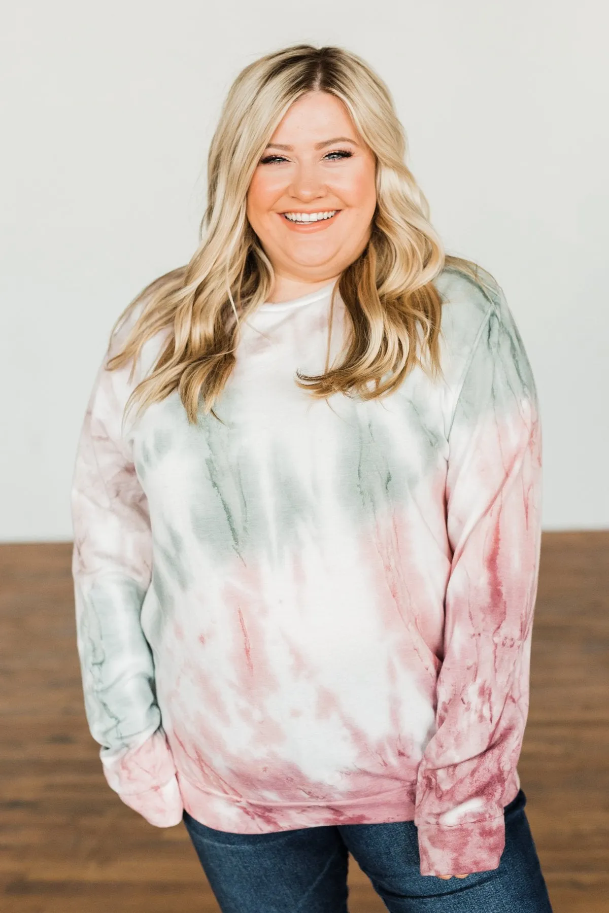 Change Of Heart Tie Dye Pullover Top- Taupe, Sage, & Mauve