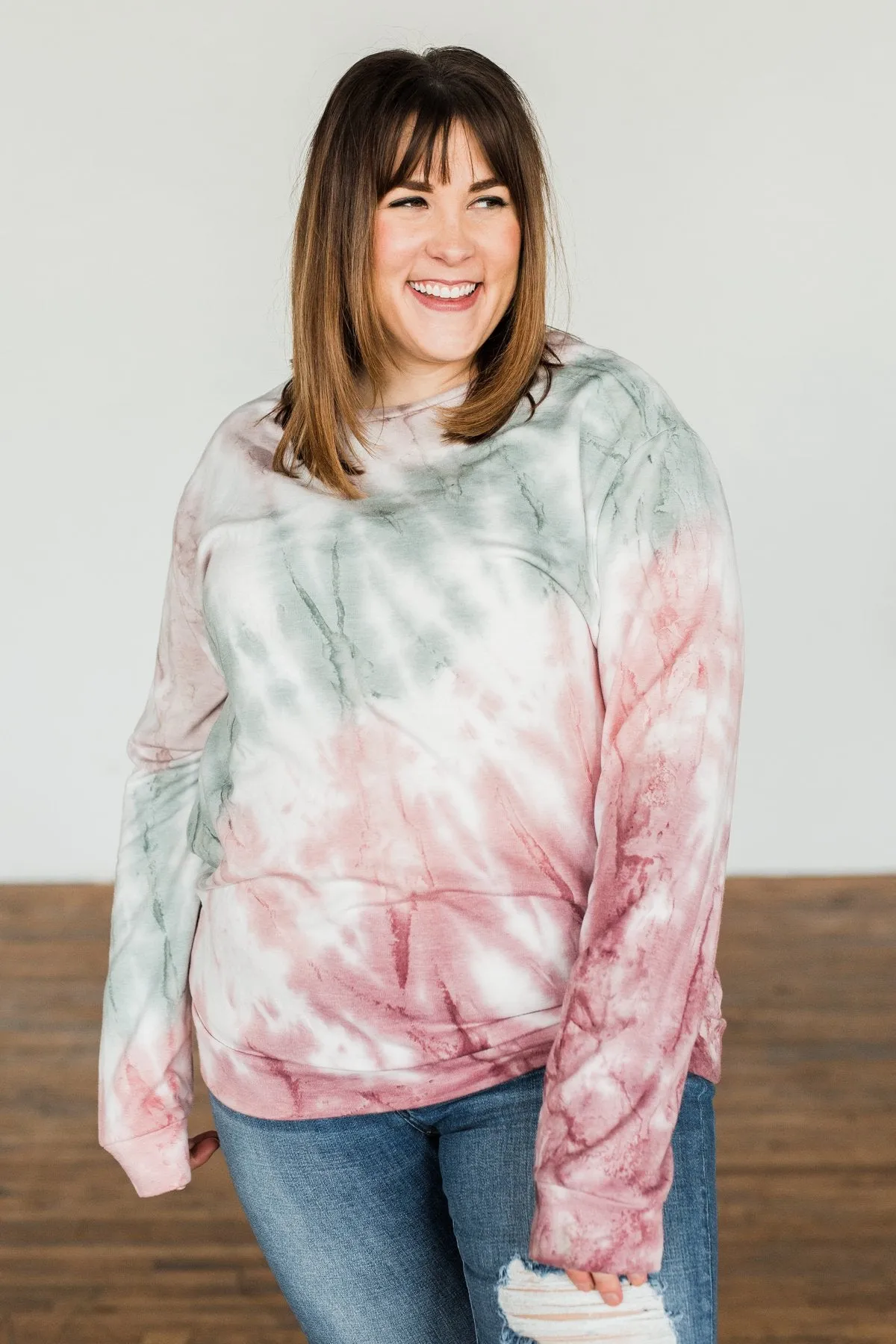Change Of Heart Tie Dye Pullover Top- Taupe, Sage, & Mauve