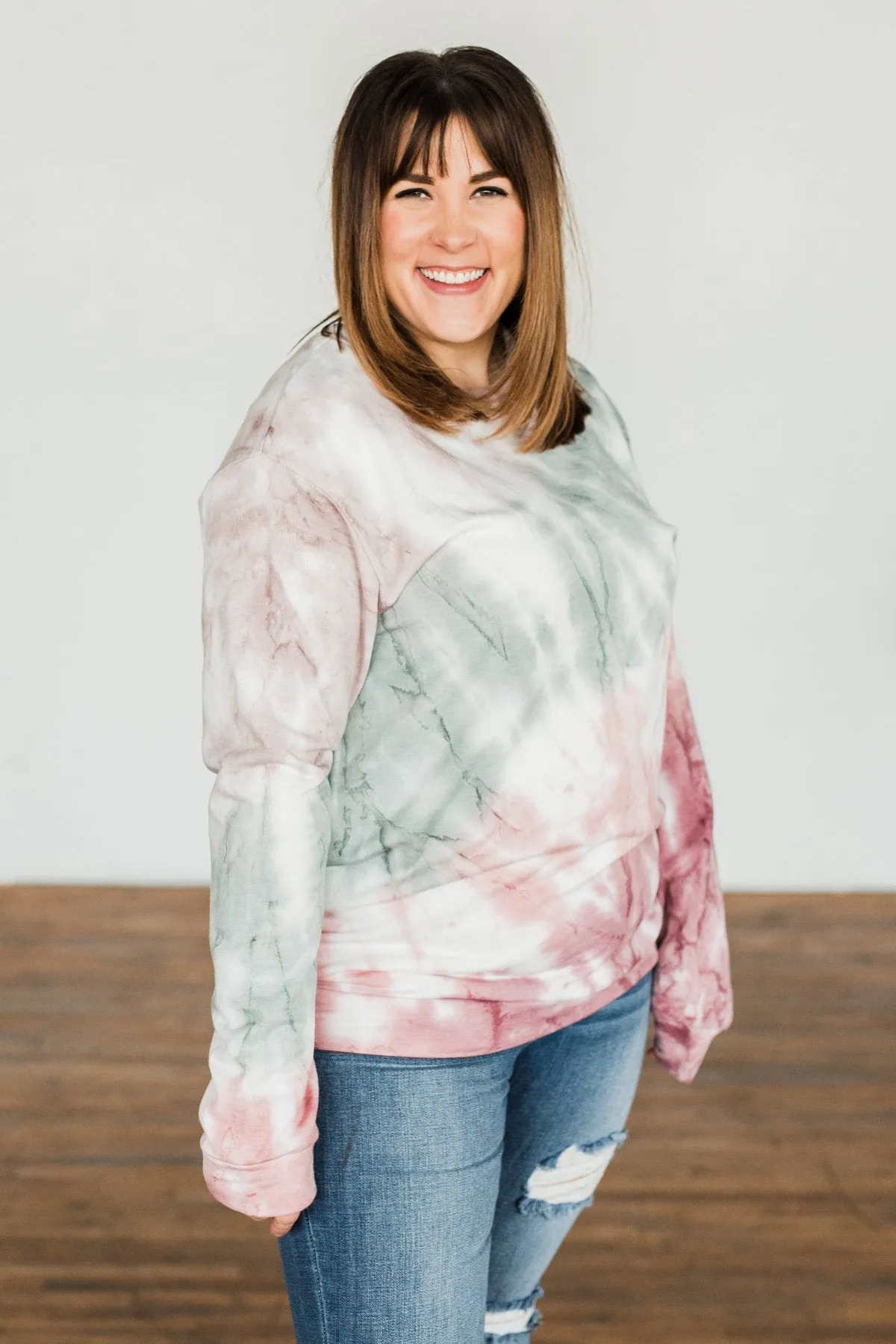 Change Of Heart Tie Dye Pullover Top- Taupe, Sage, & Mauve