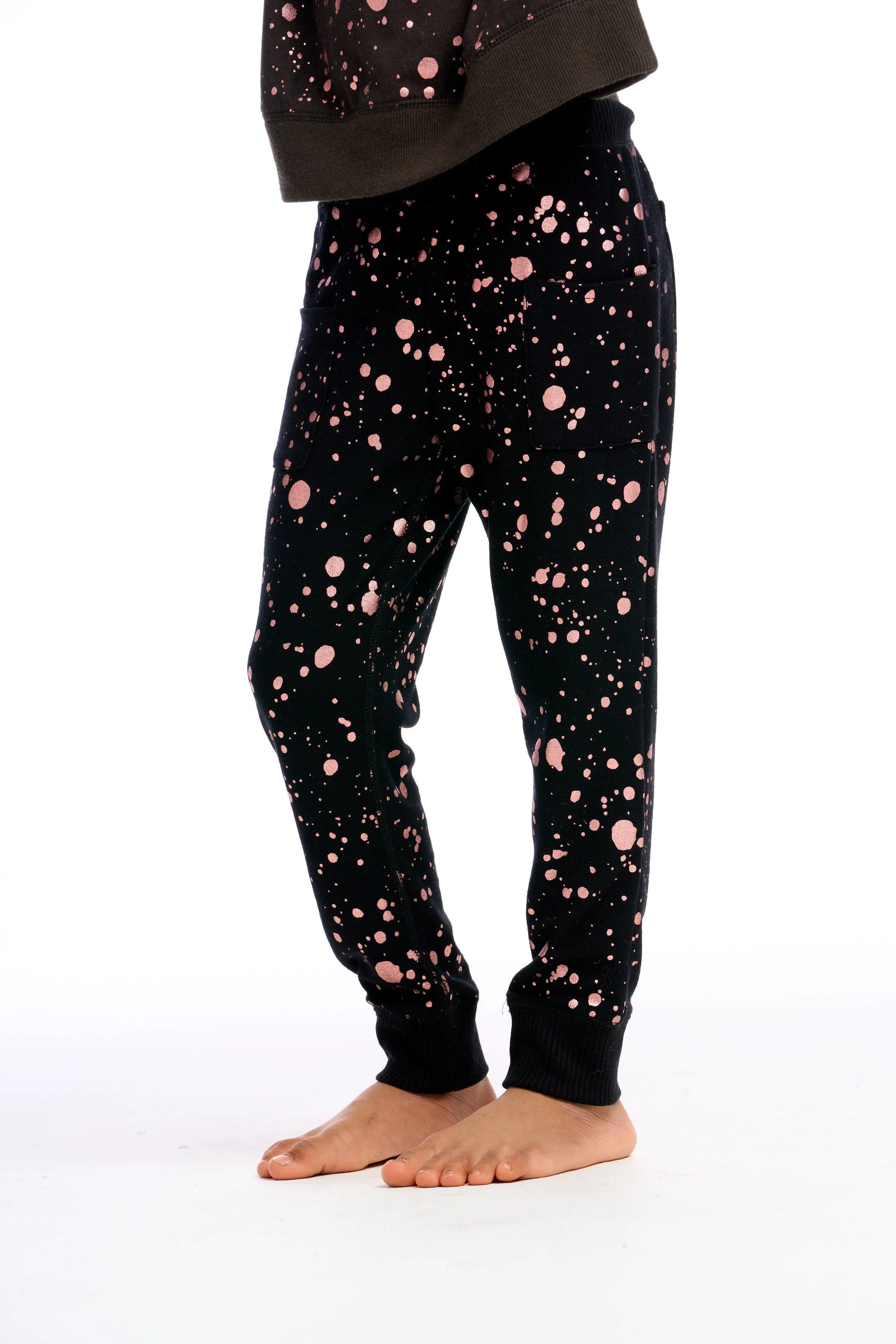 Chaser Rose Gold Foil Splatter Knit Pants