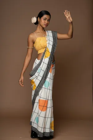 Chic Grids Linen Sari