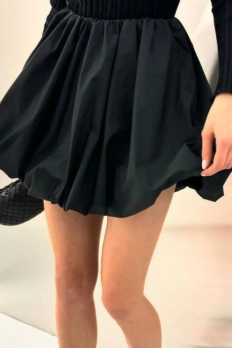 Chouyatou Women Y2k Sweater Dress Turtleneck Long Sleeve Bubble Mini Skirt Puffy Short
