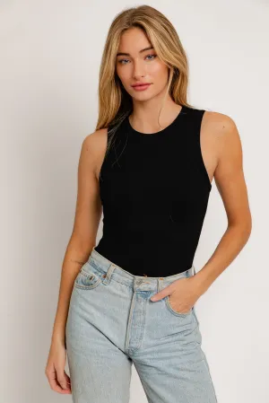 classic black ribbed tank bodysuit