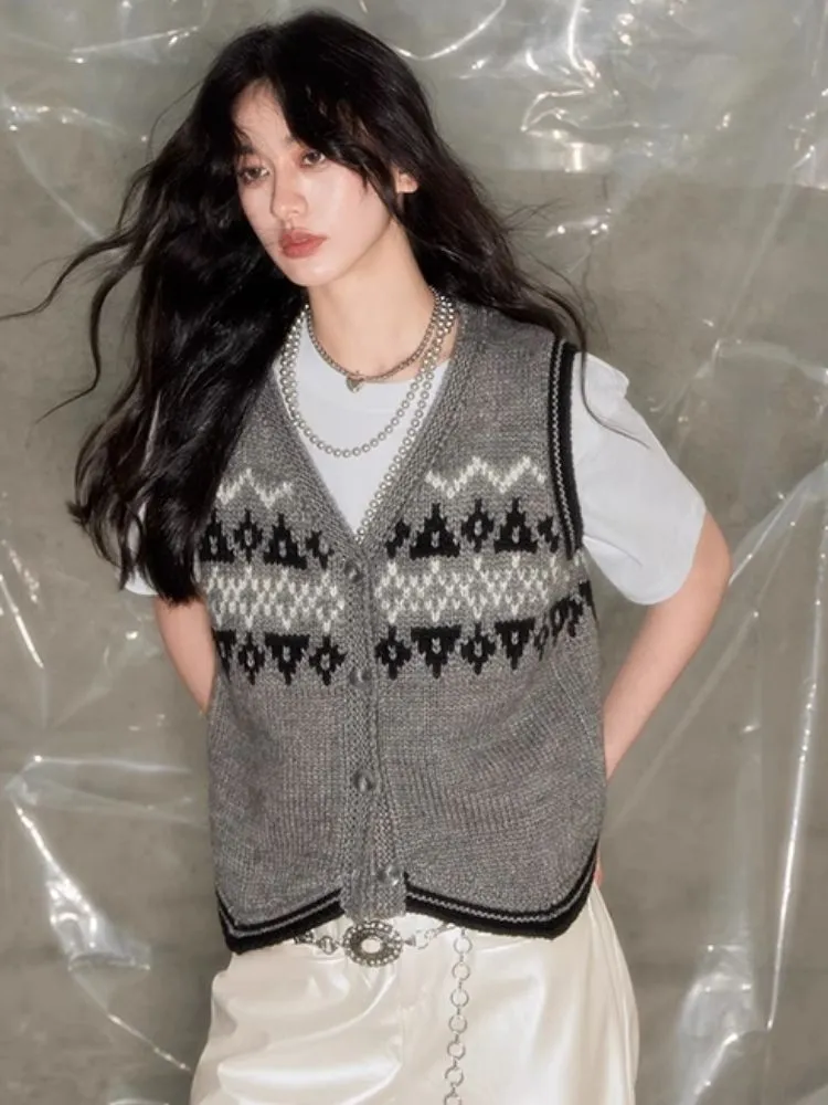 Classic Fair Isle Jacquard Vintage Vest【s0000004879】