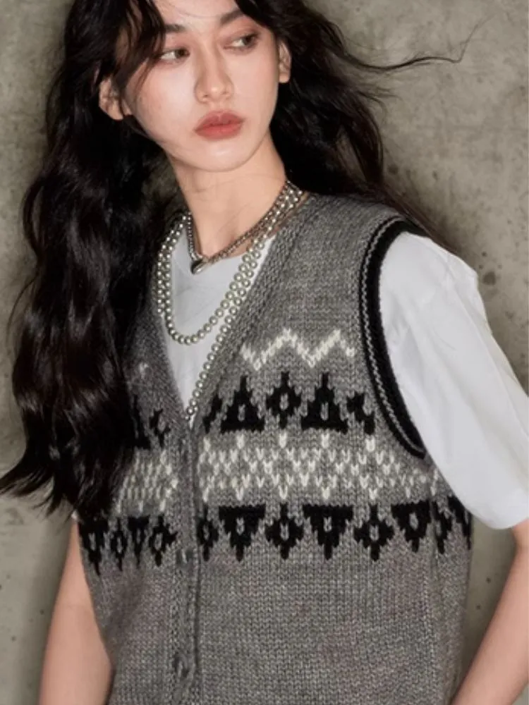 Classic Fair Isle Jacquard Vintage Vest【s0000004879】