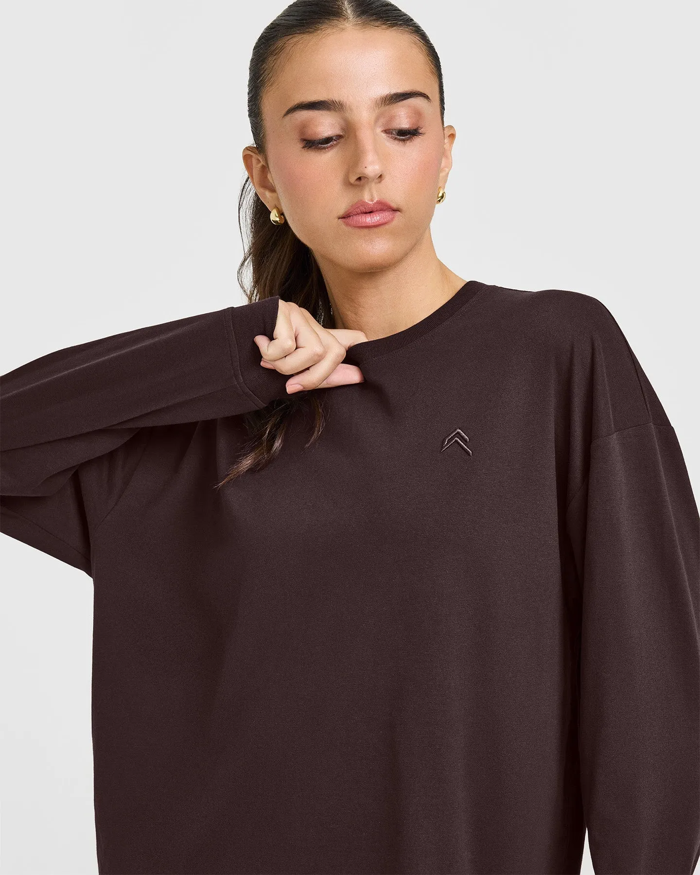 Classic Oversized Lightweight Long Sleeve Top | Plum Brown
