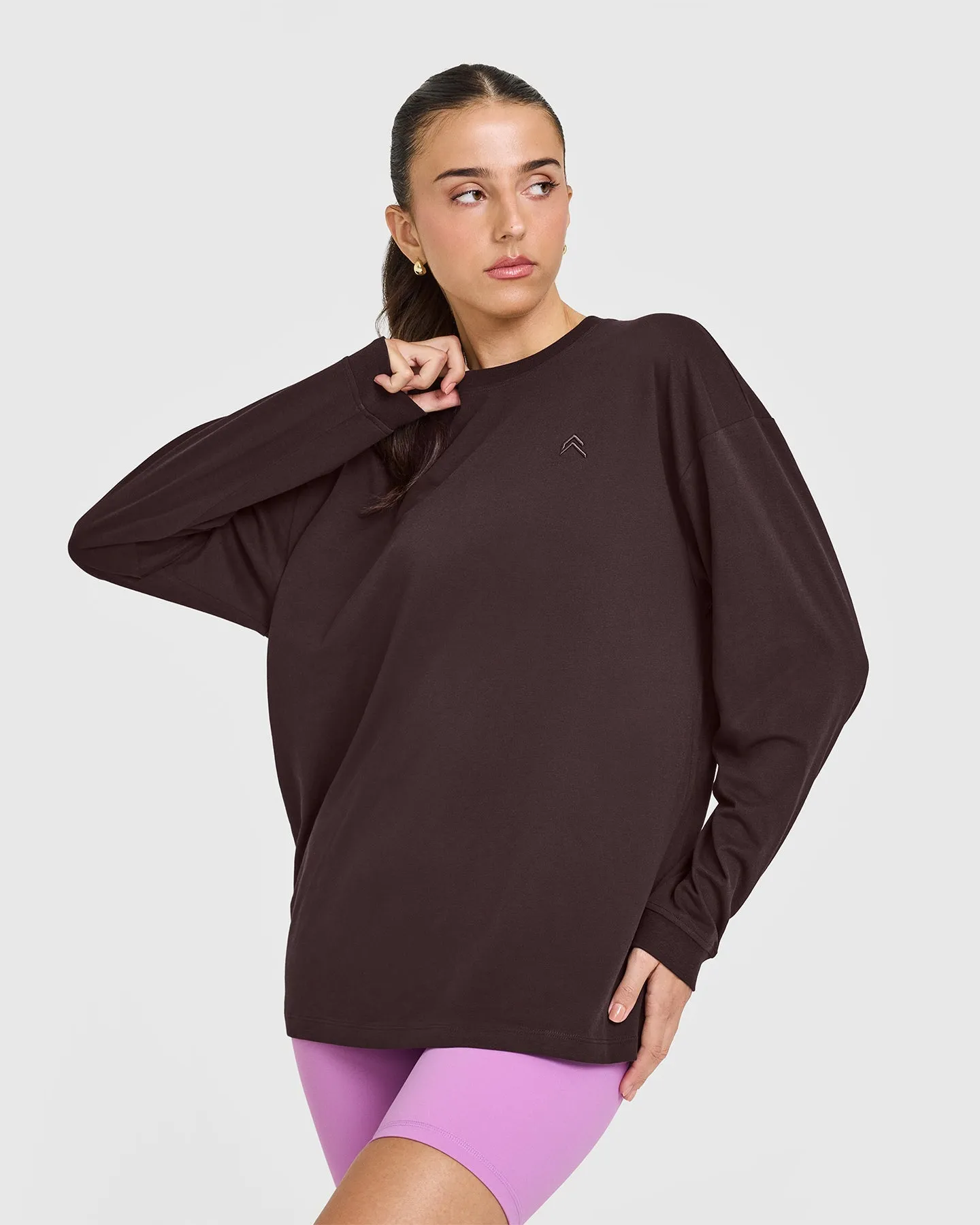 Classic Oversized Lightweight Long Sleeve Top | Plum Brown