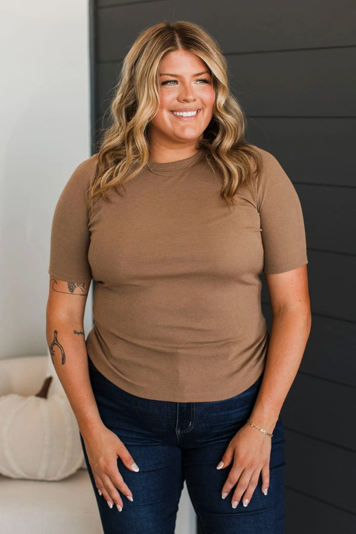 Clear Intentions Ribbed Top- Mocha
