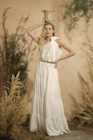 COSTA DEL SOL Twist Top with Four Layer Maxi Skirt  (White Silk)