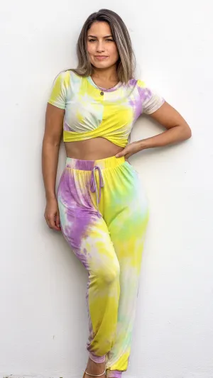 Cozy Livin' Yellow & Lilac Tie Dye Jogger Set