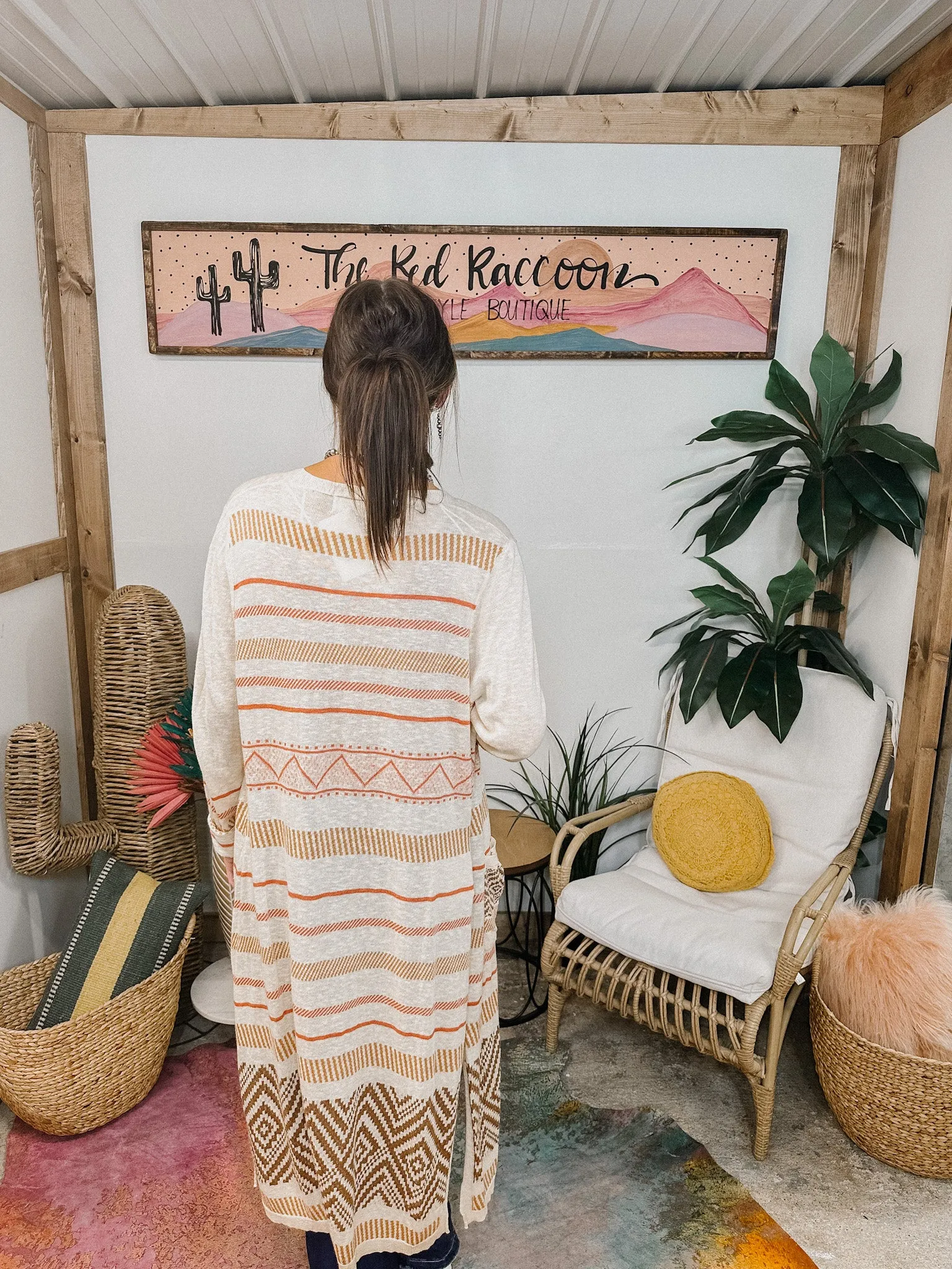 Cream Aztec Pattern Long Lightweight Cardigan