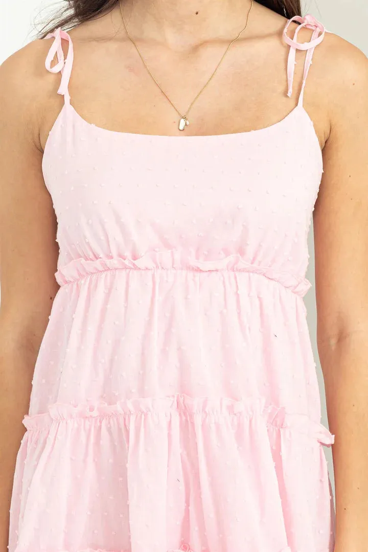 Cute Tie Strap Swiss dot Mini Dress