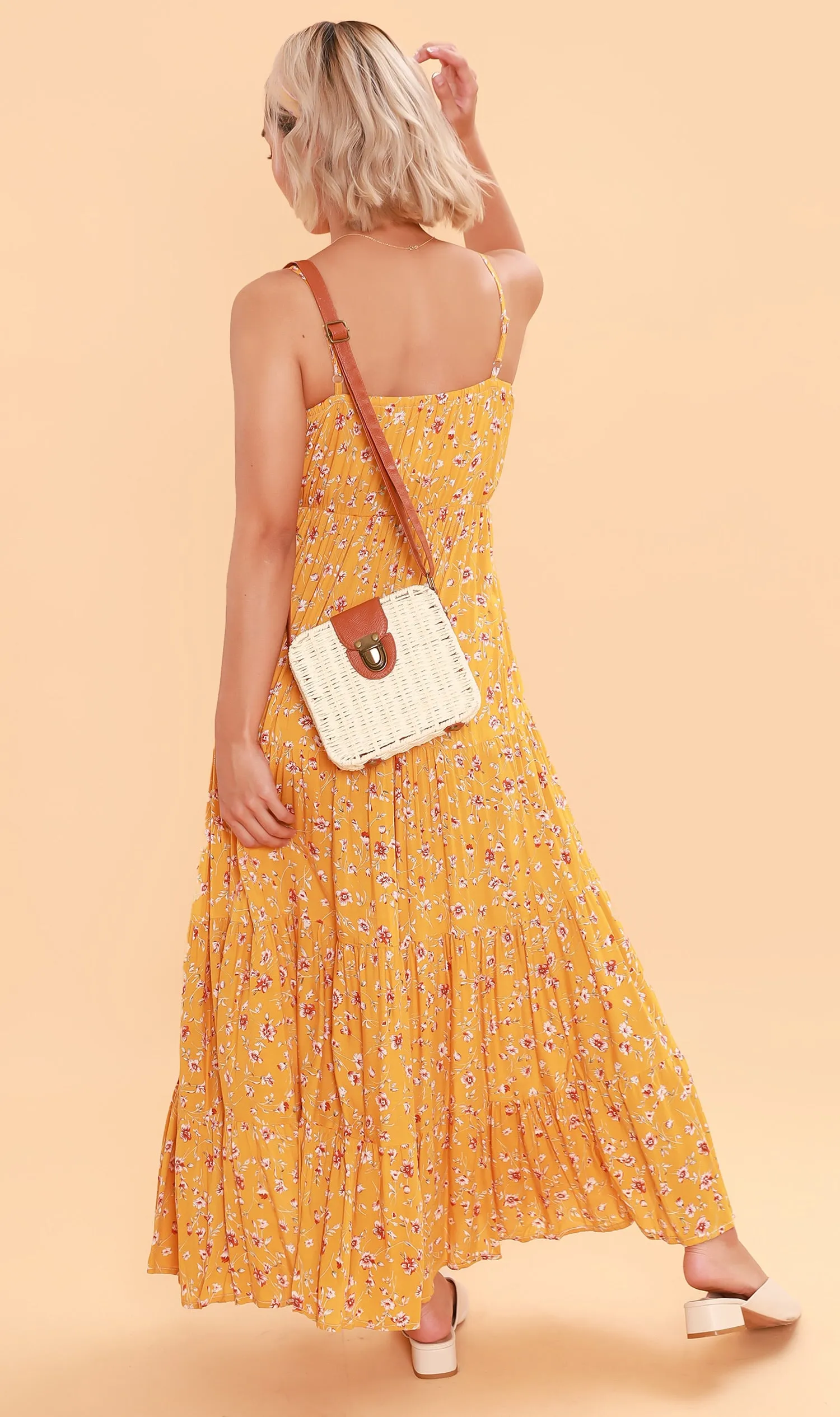 DAHLIA Floral Flowy Dress (Canary)