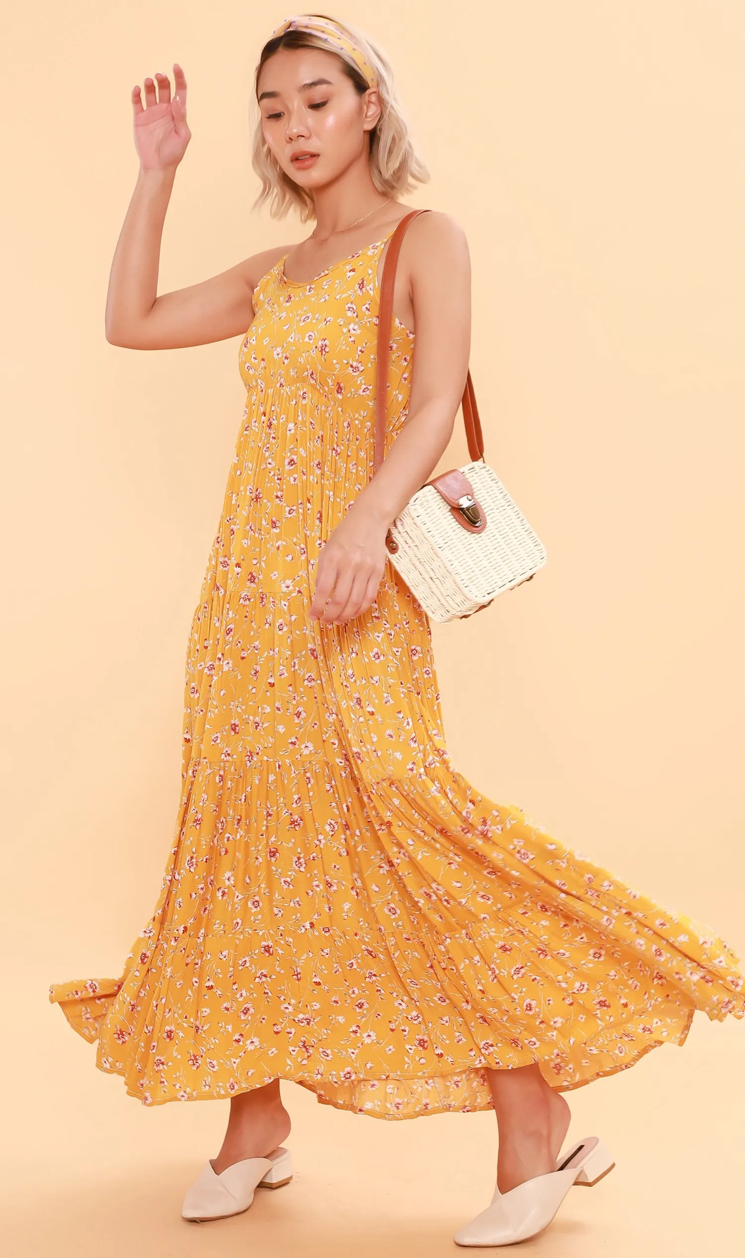 DAHLIA Floral Flowy Dress (Canary)