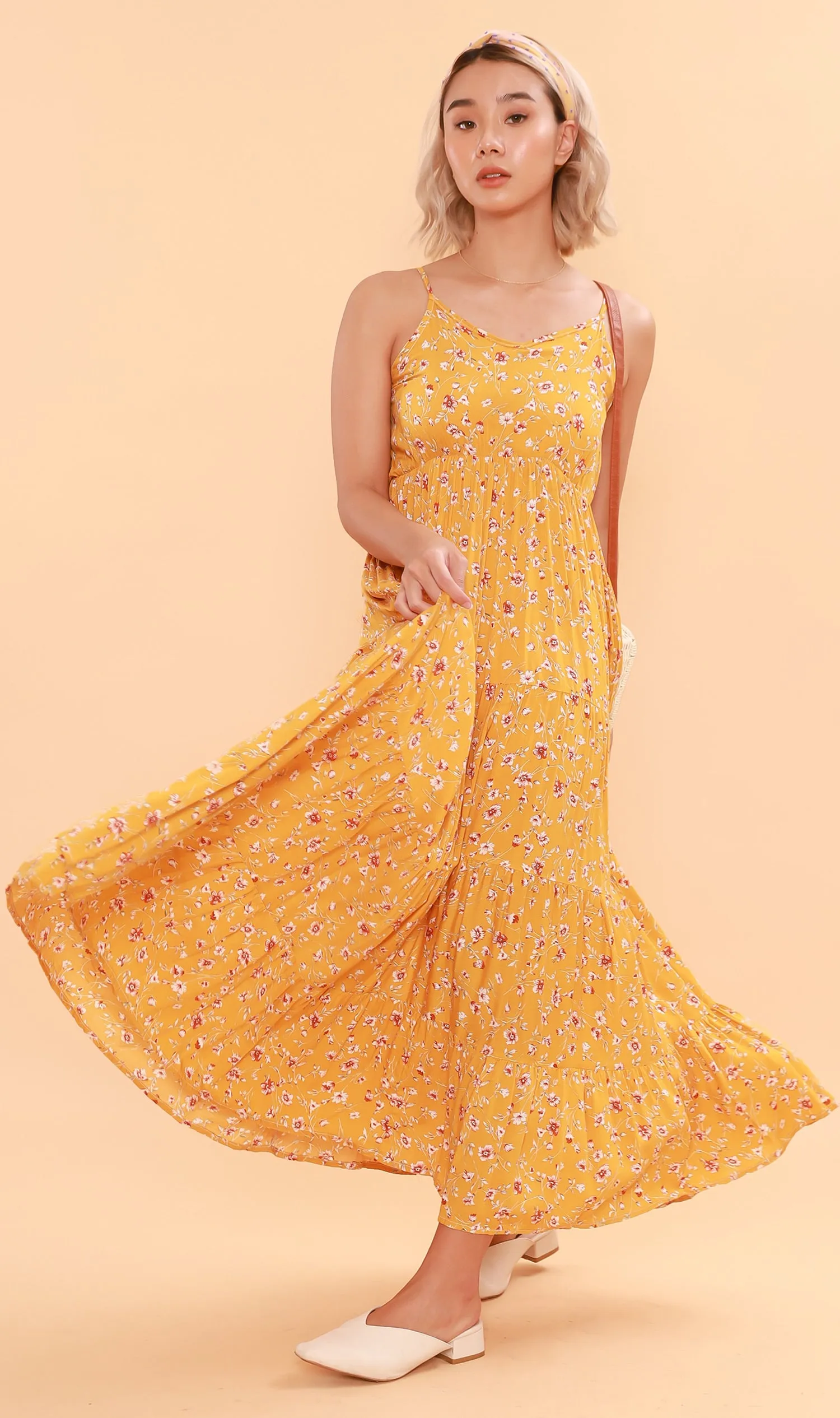 DAHLIA Floral Flowy Dress (Canary)