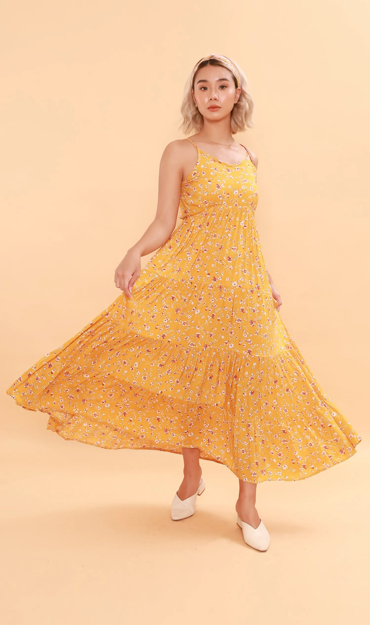 DAHLIA Floral Flowy Dress (Canary)