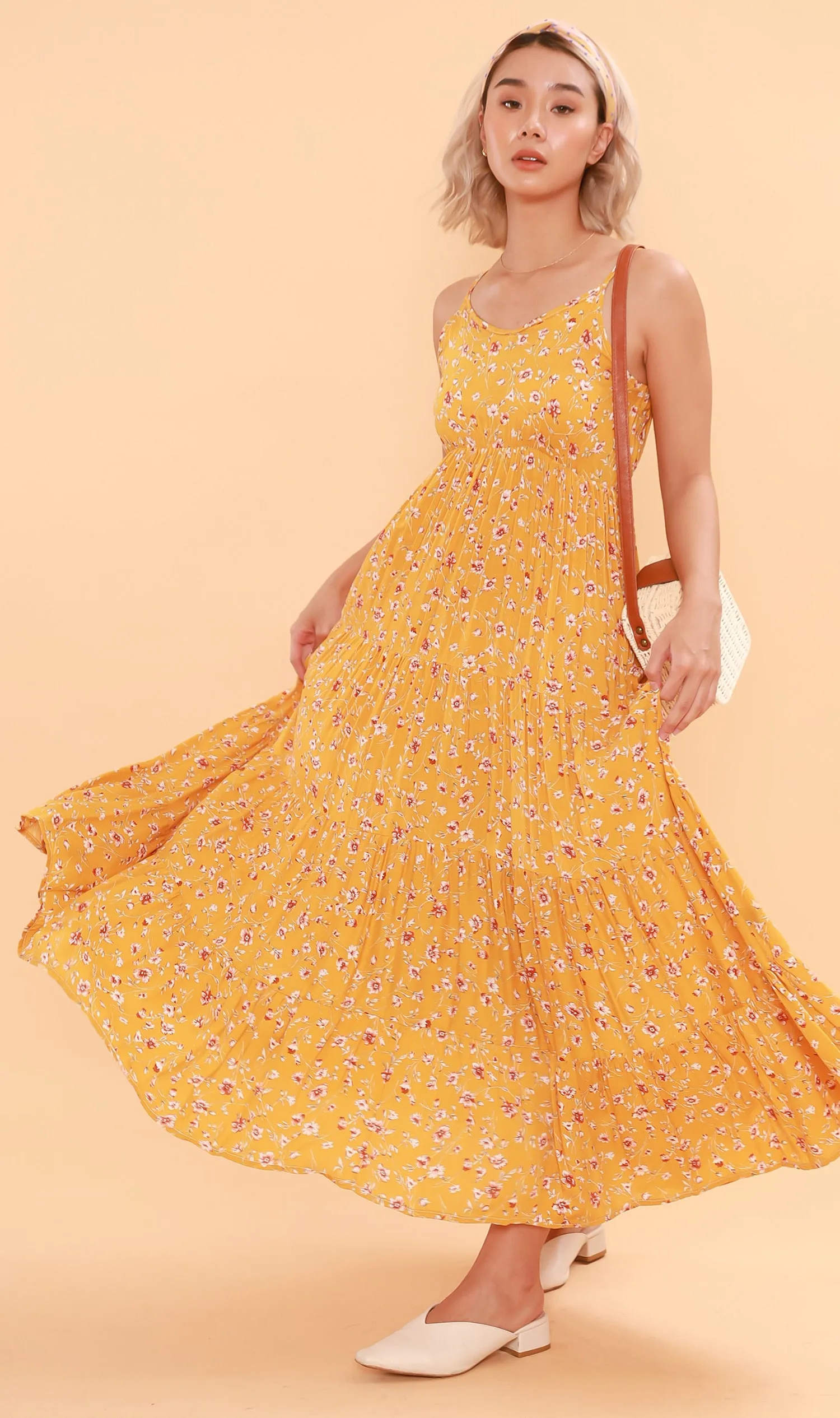 DAHLIA Floral Flowy Dress (Canary)