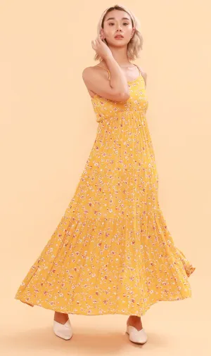 DAHLIA Floral Flowy Dress (Canary)