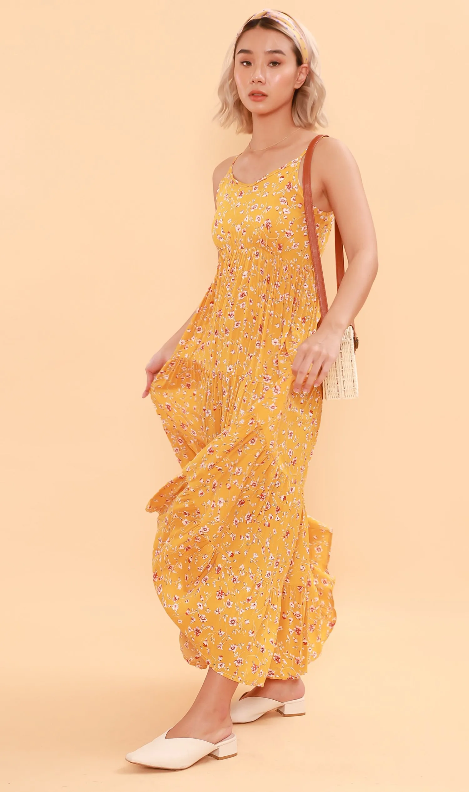 DAHLIA Floral Flowy Dress (Canary)